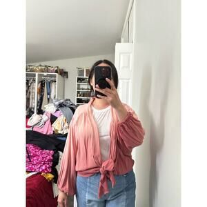 ‼️Young‎ Fabulous and broke pink ombre front tie cardigan